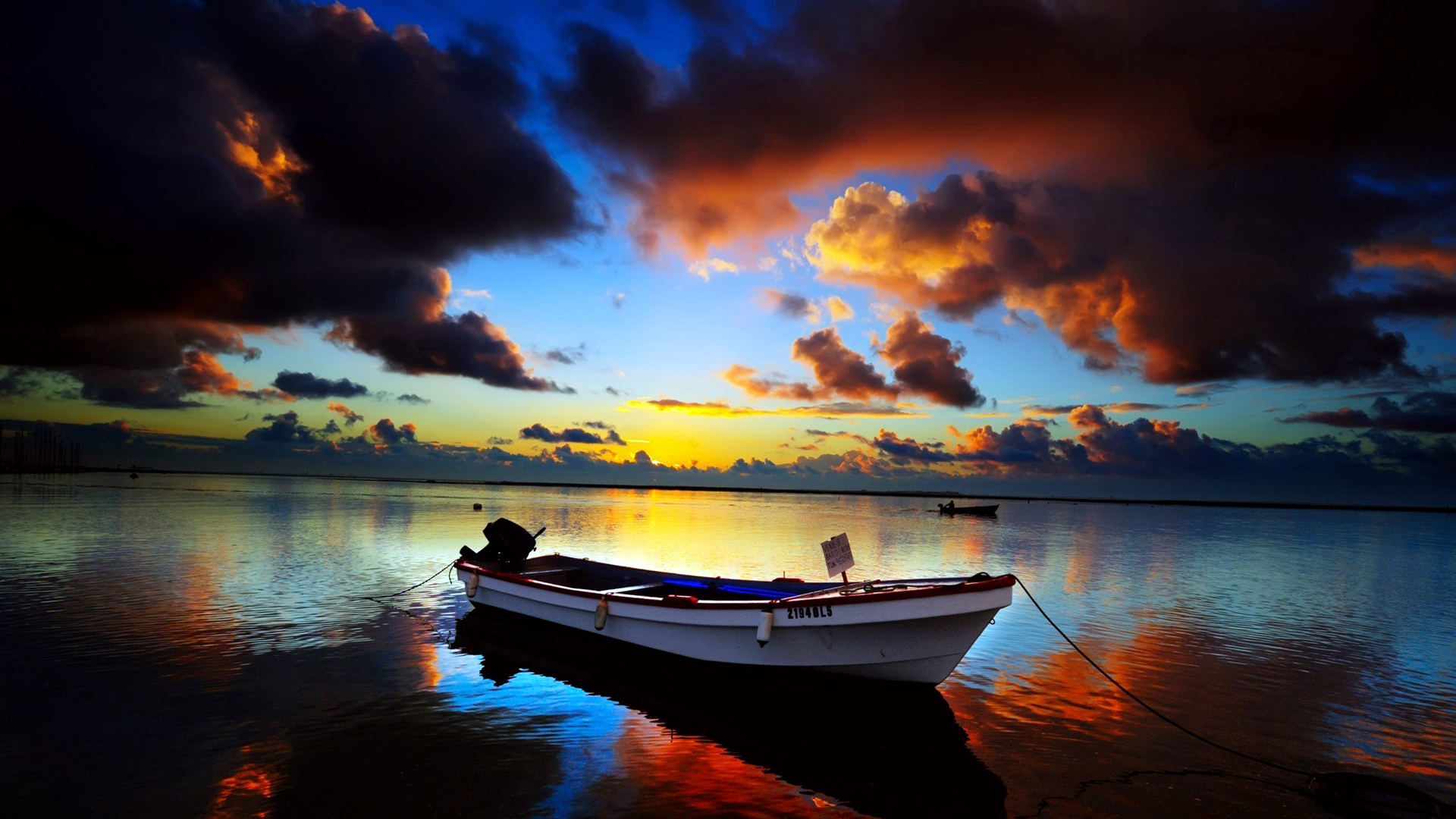 Boat And Sunset On Beach Wallpaper