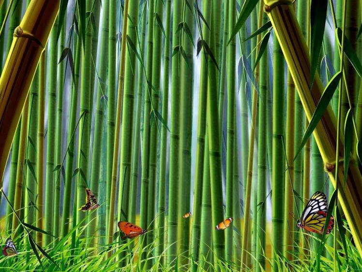 Butterfly On Bamboo Landscape Best HD Wallpaper Desktop Background