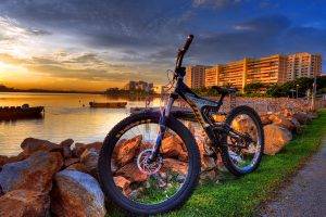 Cool Bicycle On Lake And Sunset