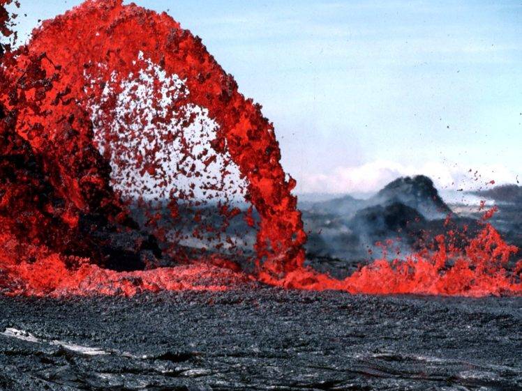 Fire Fountain Volcano Landscape Best HD Wallpaper Desktop Background