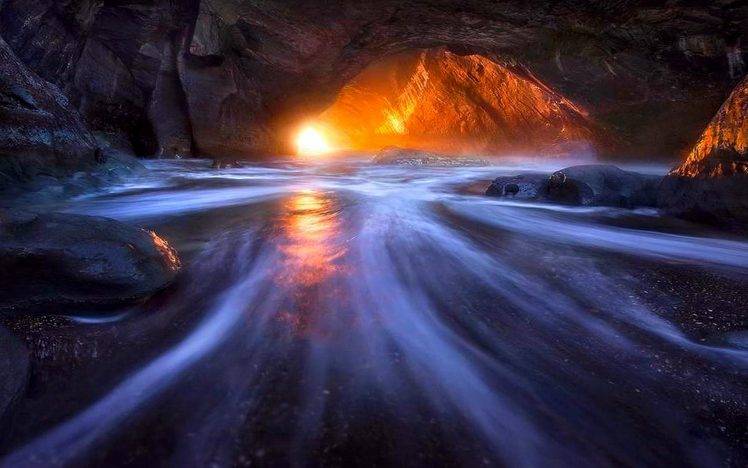 Light of Sunset Cave Beach Pics HD Wallpaper Desktop Background