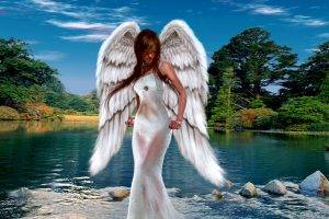 Love Angel In Lake Landscape