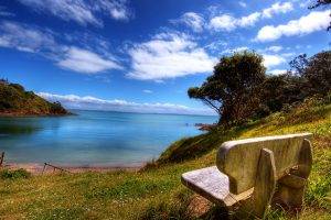 Nature Blue Sky Lake And Bench