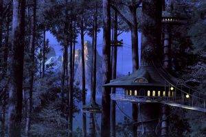 Night Tree House Landscape