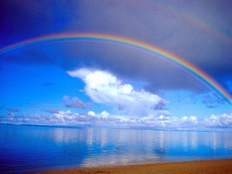 Rainbow Above Beach HD Wallpaper Desktop Background
