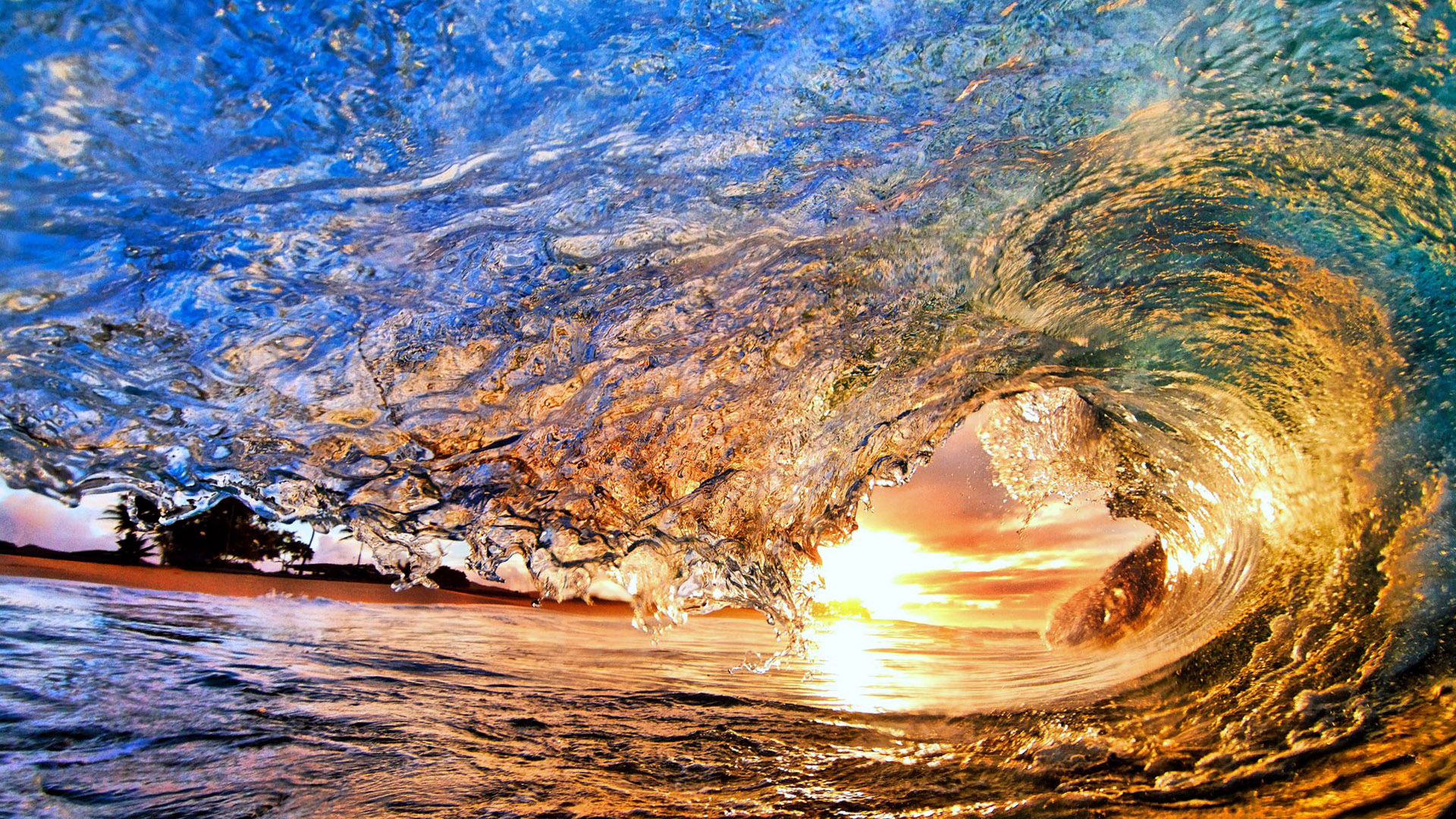 Sunset Waves Beach Wallpaper