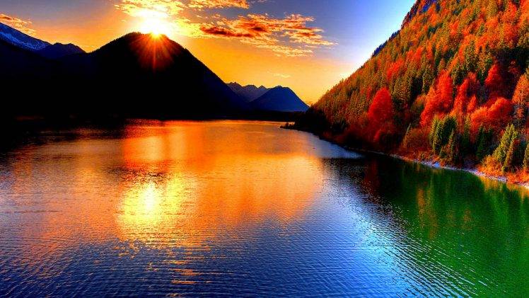 Sunset at Lake Mountain Beautiful HD Wallpaper Desktop Background