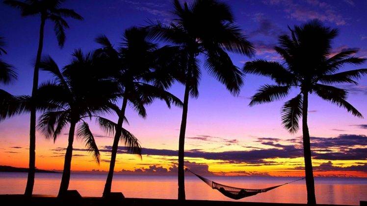 Tropical Beach Sunset Hammock HD Wallpaper Desktop Background
