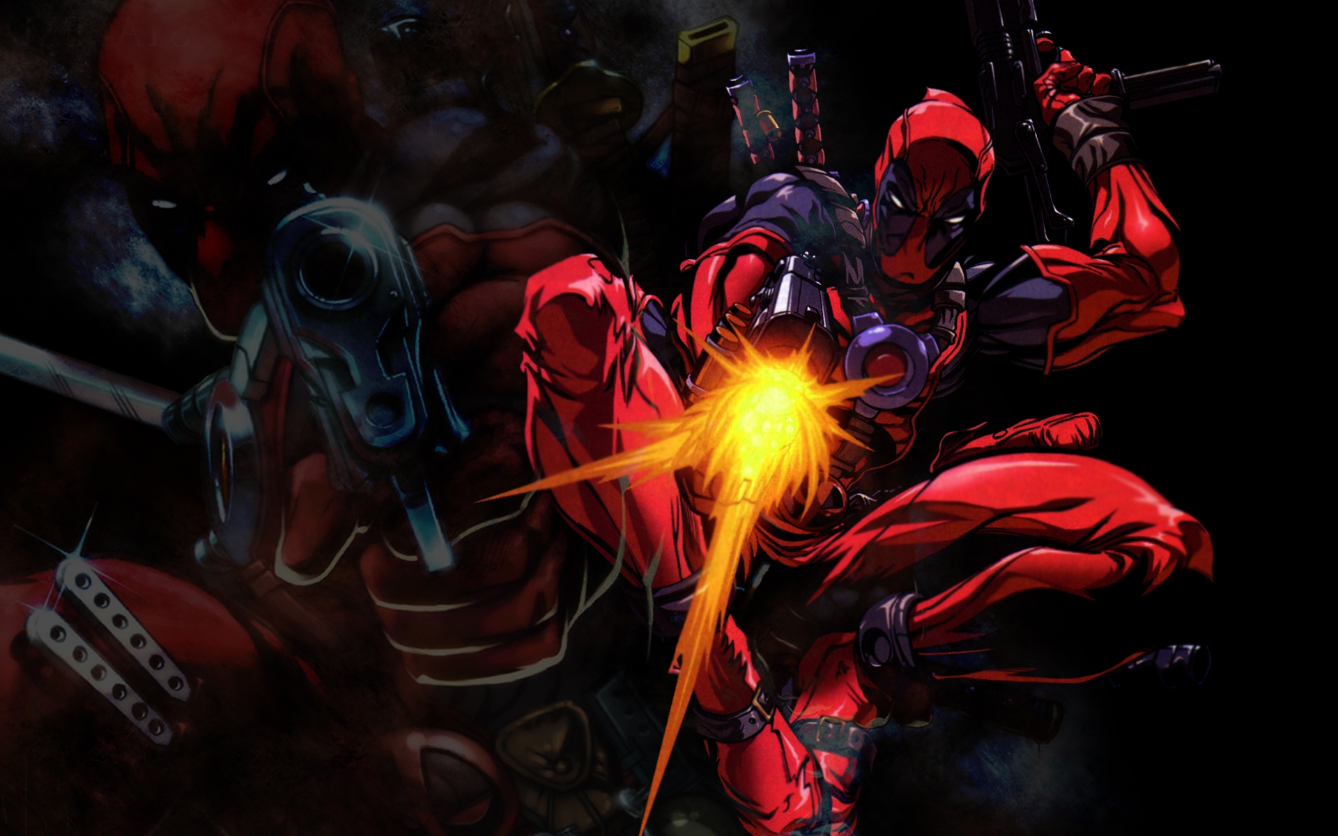 Anti-hero Deadpool Shooting With Gun Wallpaper