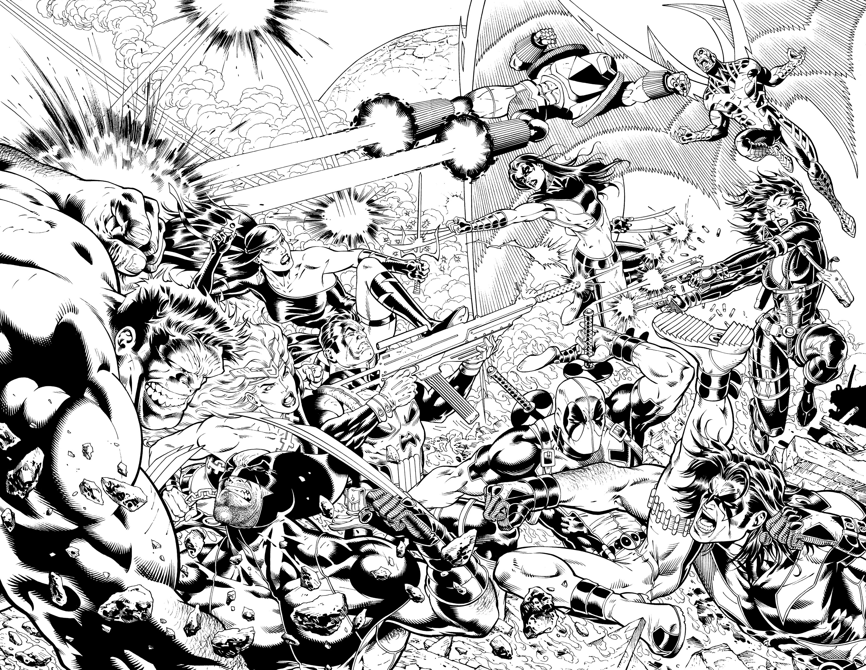 Punisher Deadpool Battle with Hulk  Wallpaper