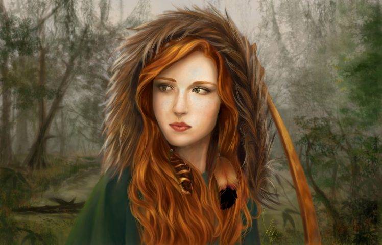 Redhead Fantasy Girl Painting Art HD Wallpaper Desktop Background