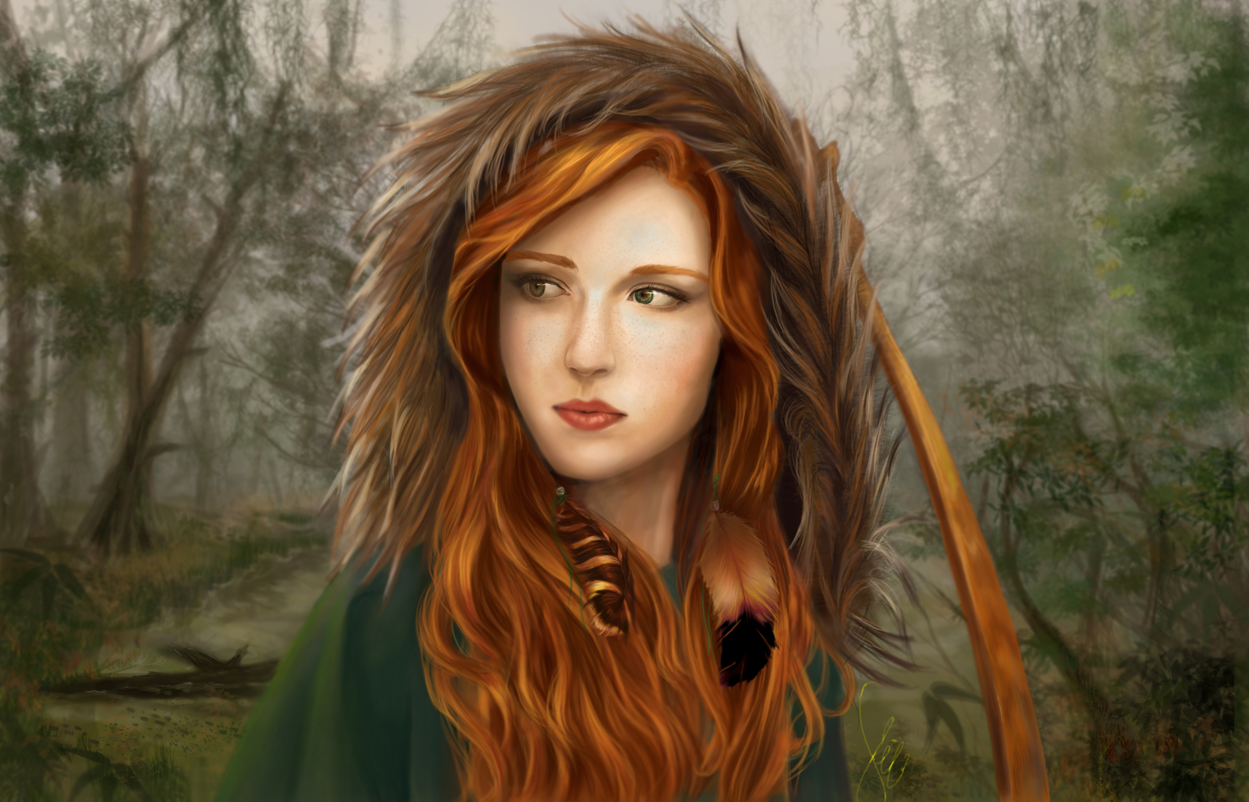 Redhead Fantasy Girl Painting Art Wallpaper