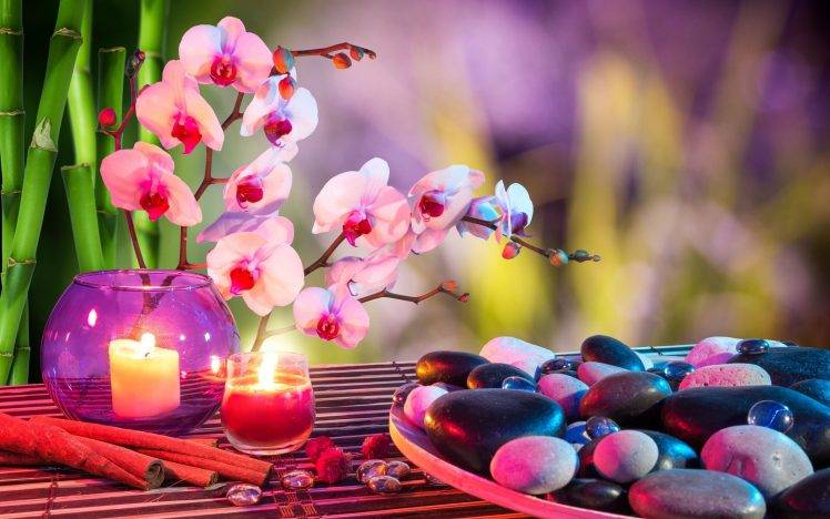 SPA Stones and Candles HD Wallpaper Desktop Background