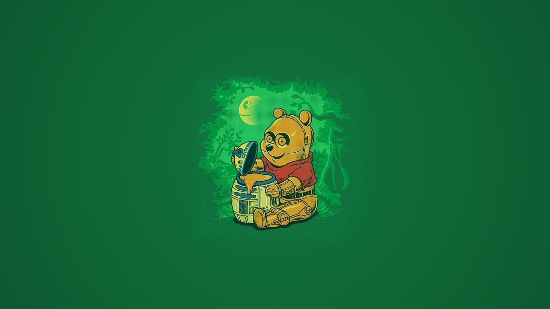 Winnie the Pooh Honey Bear C-3PO R2-D2 Wallpaper