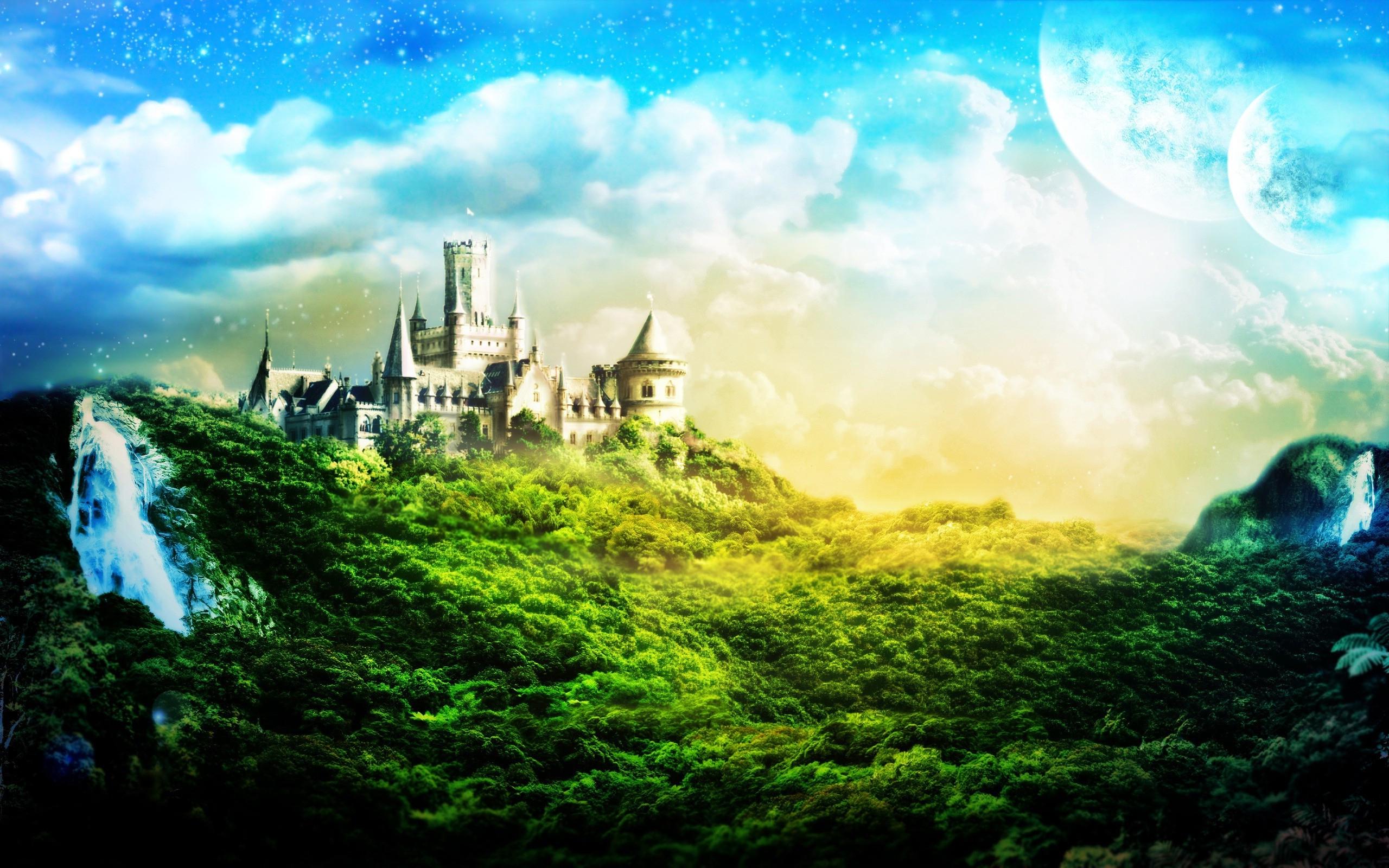 Castles in Forest on Mountains Wallpaper