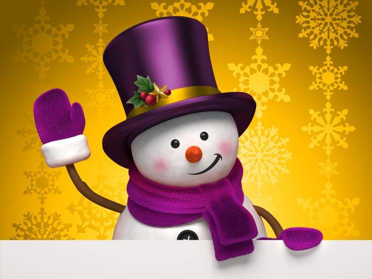 Snowman Black Hat Happy Christmas HD Wallpaper Desktop Background