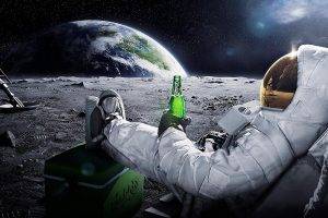 Astronauts Drinking on Moon