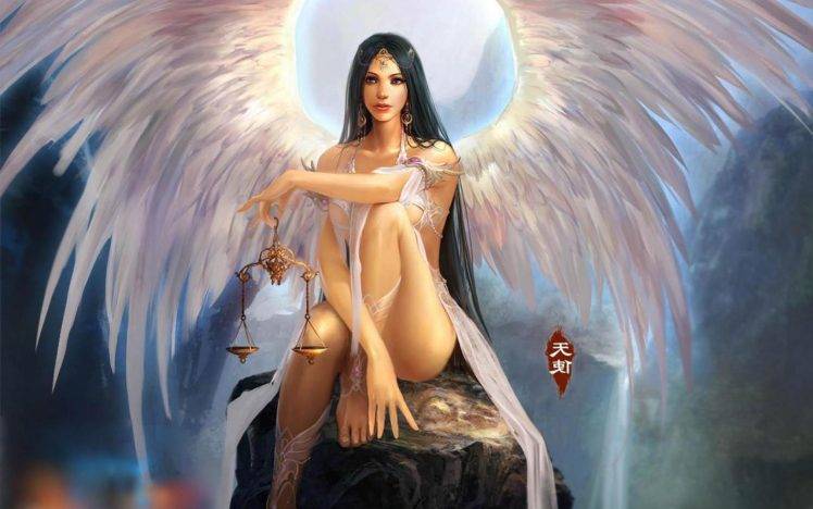 Brunette Angel Woman HD Wallpaper Desktop Background