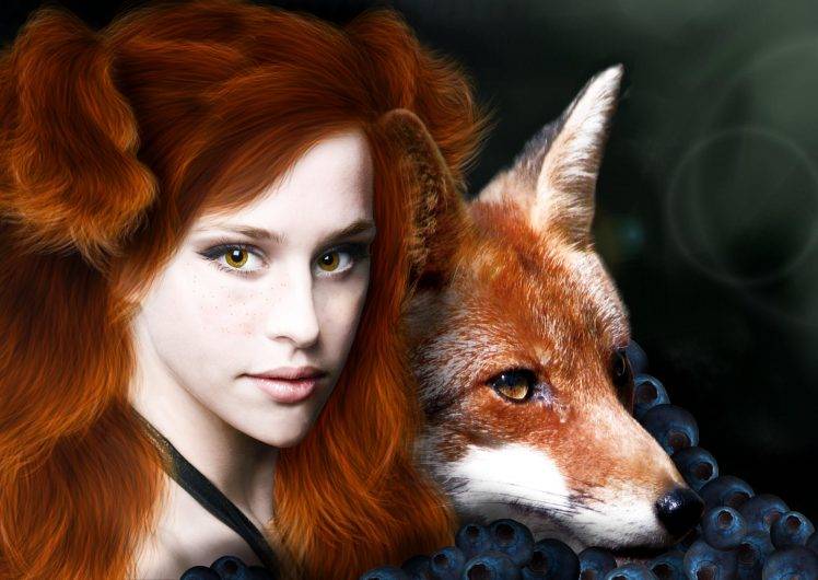 Foxes and Redhead Girl HD Wallpaper Desktop Background
