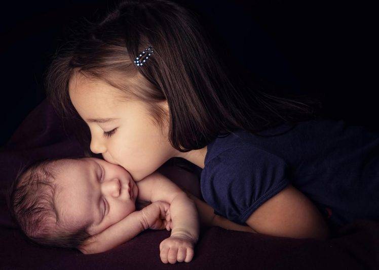 Girl Child Kiss New Born Baby Wallpapers HD / Desktop and Mobile Backgrounds