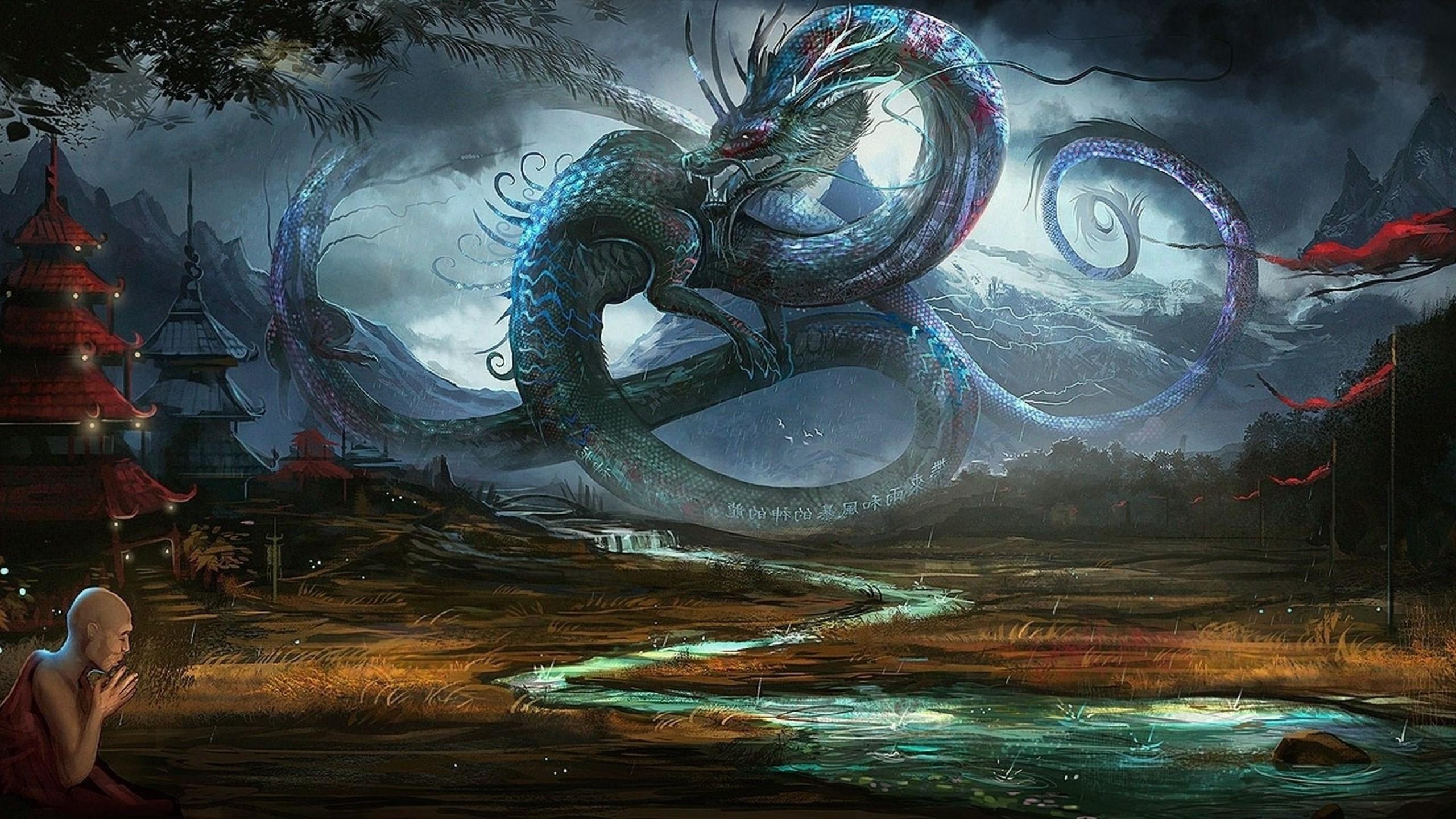 Great Dragons in River Wallpaper