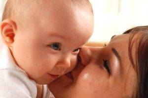 Mother kiss cute baby