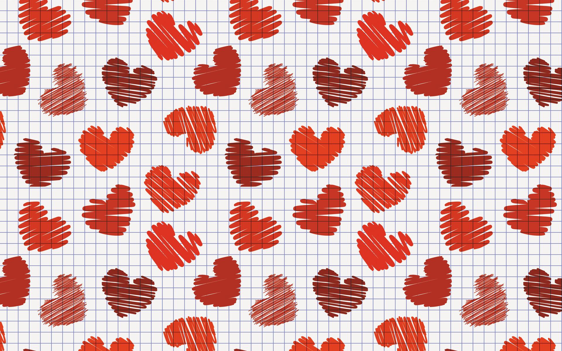 Red Hearth Shapes with Pencil Wallpaper