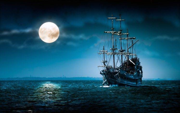 Sailboat at Moonlight HD Wallpaper Desktop Background