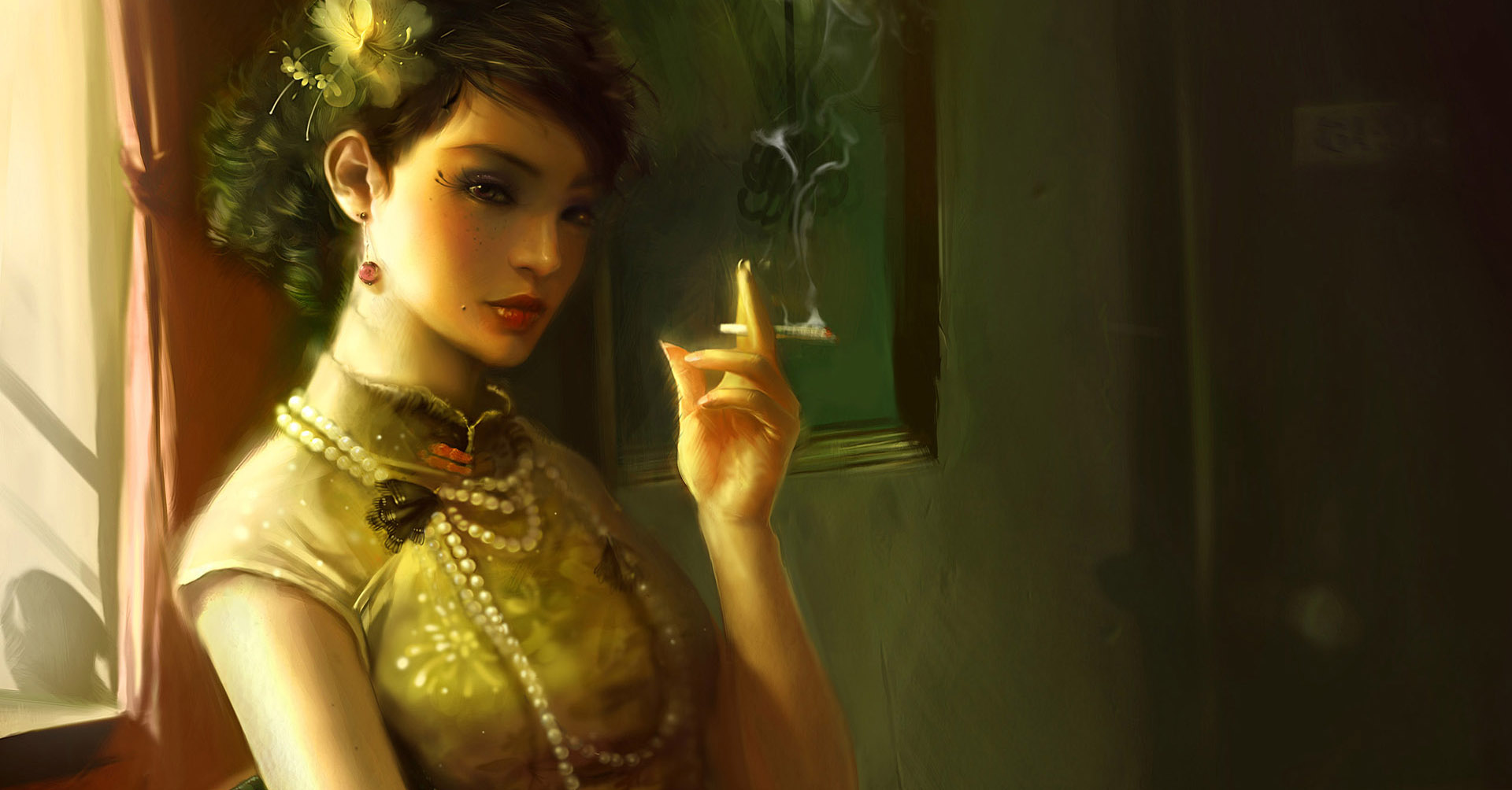 Asian Women Smokes Wallpaper