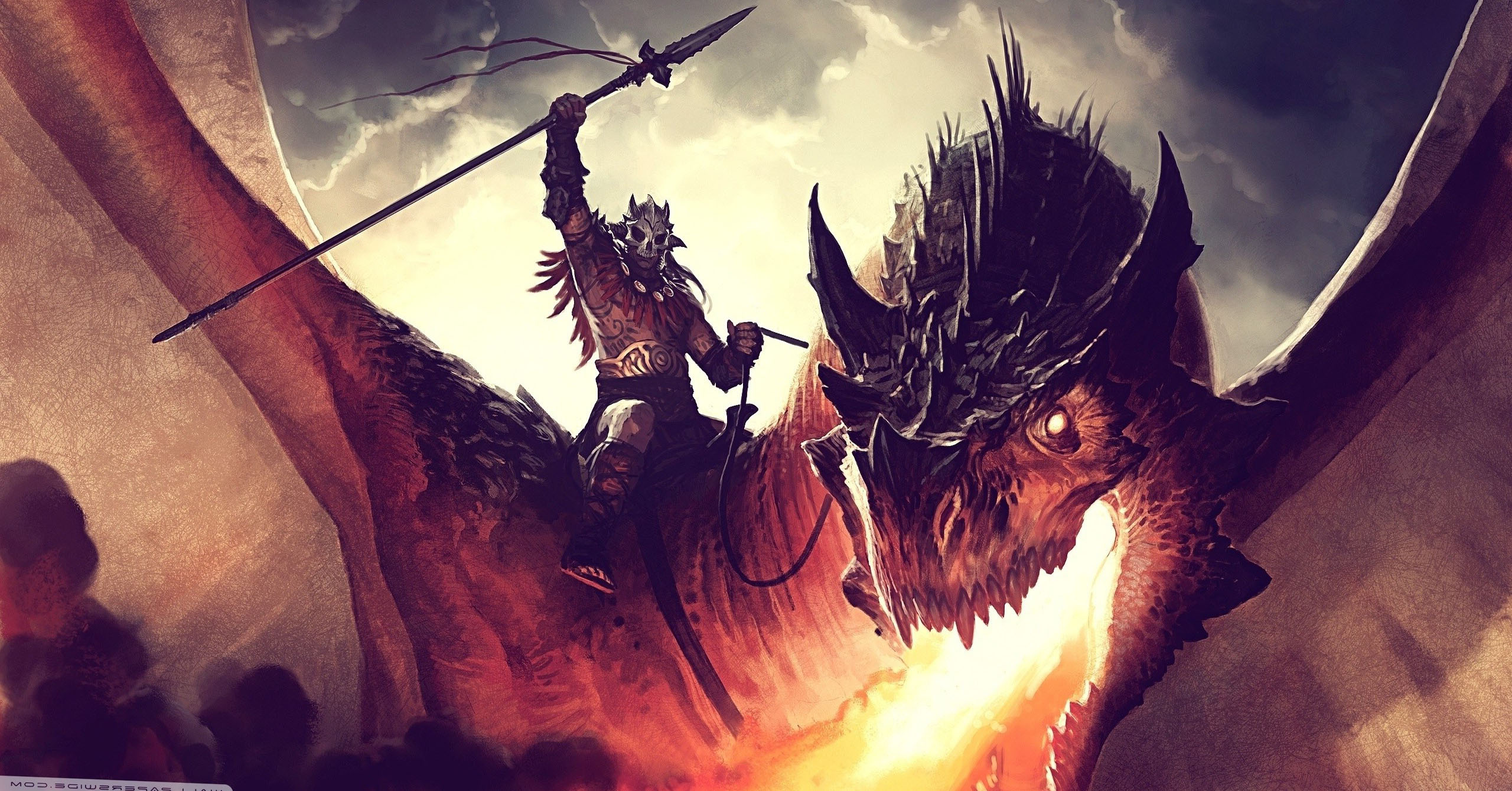 Dragons Fire With Warrior Wallpaper