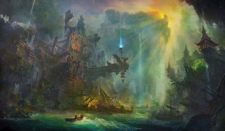 Fantasy Art Boats Drawings And Rivers HD Wallpaper Desktop Background