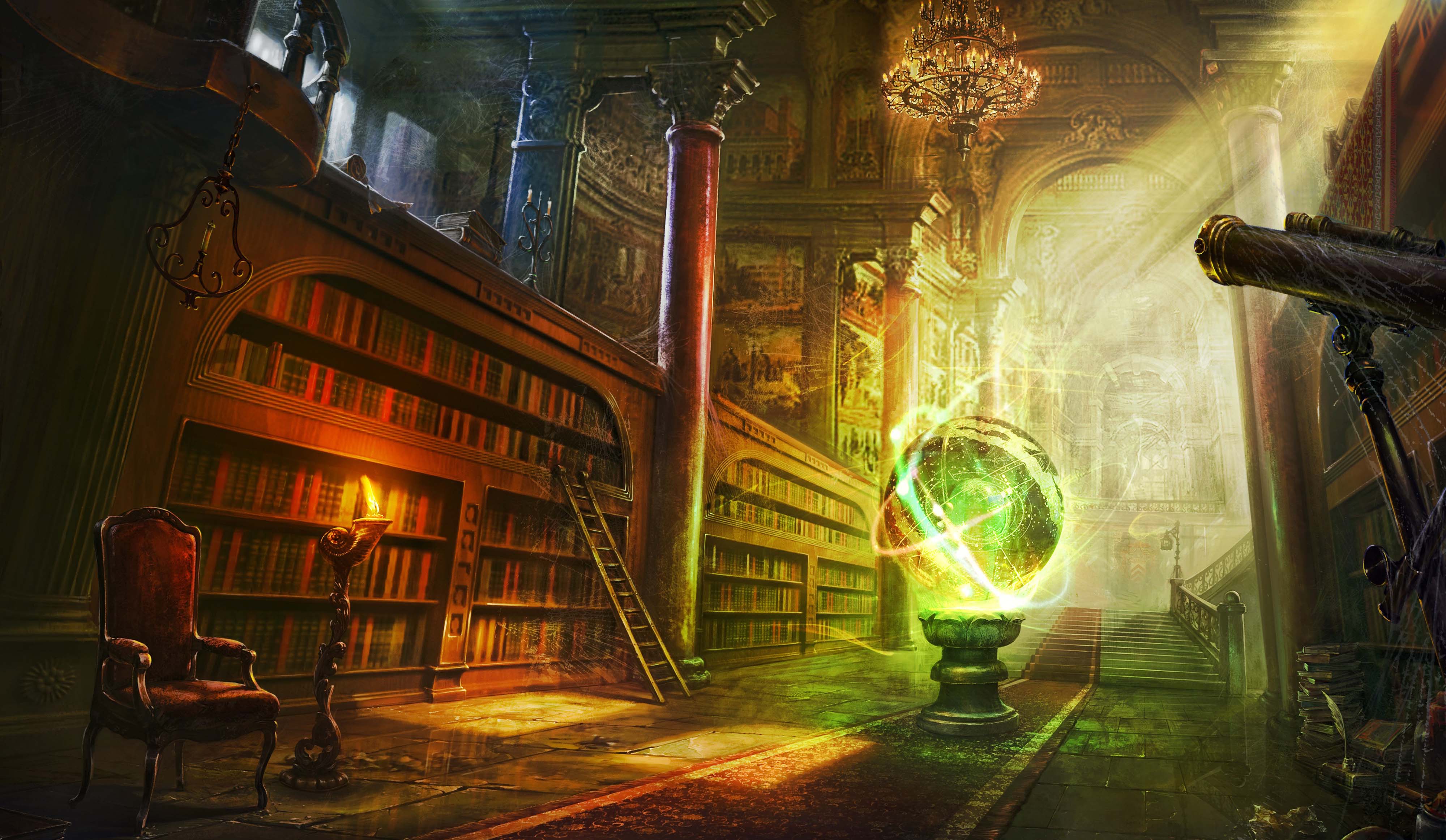 Fantasy Library Art Wallpaper