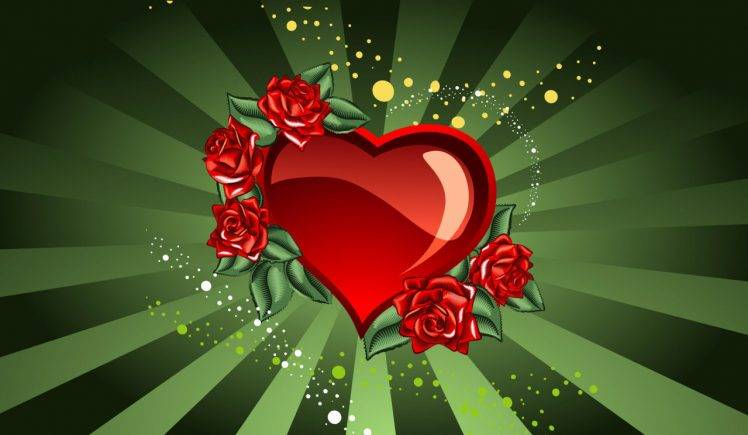 Heart And Roses On The Green Lights HD Wallpaper Desktop Background