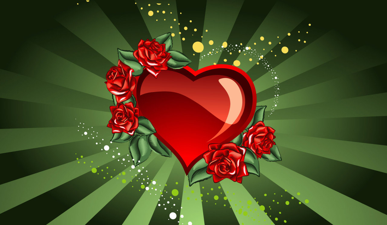 Heart And Roses On The Green Lights Wallpaper