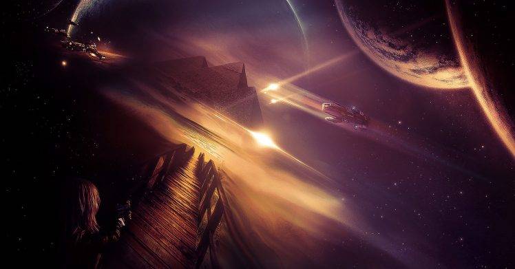 Outer Space Dock Planets HD Wallpaper Desktop Background