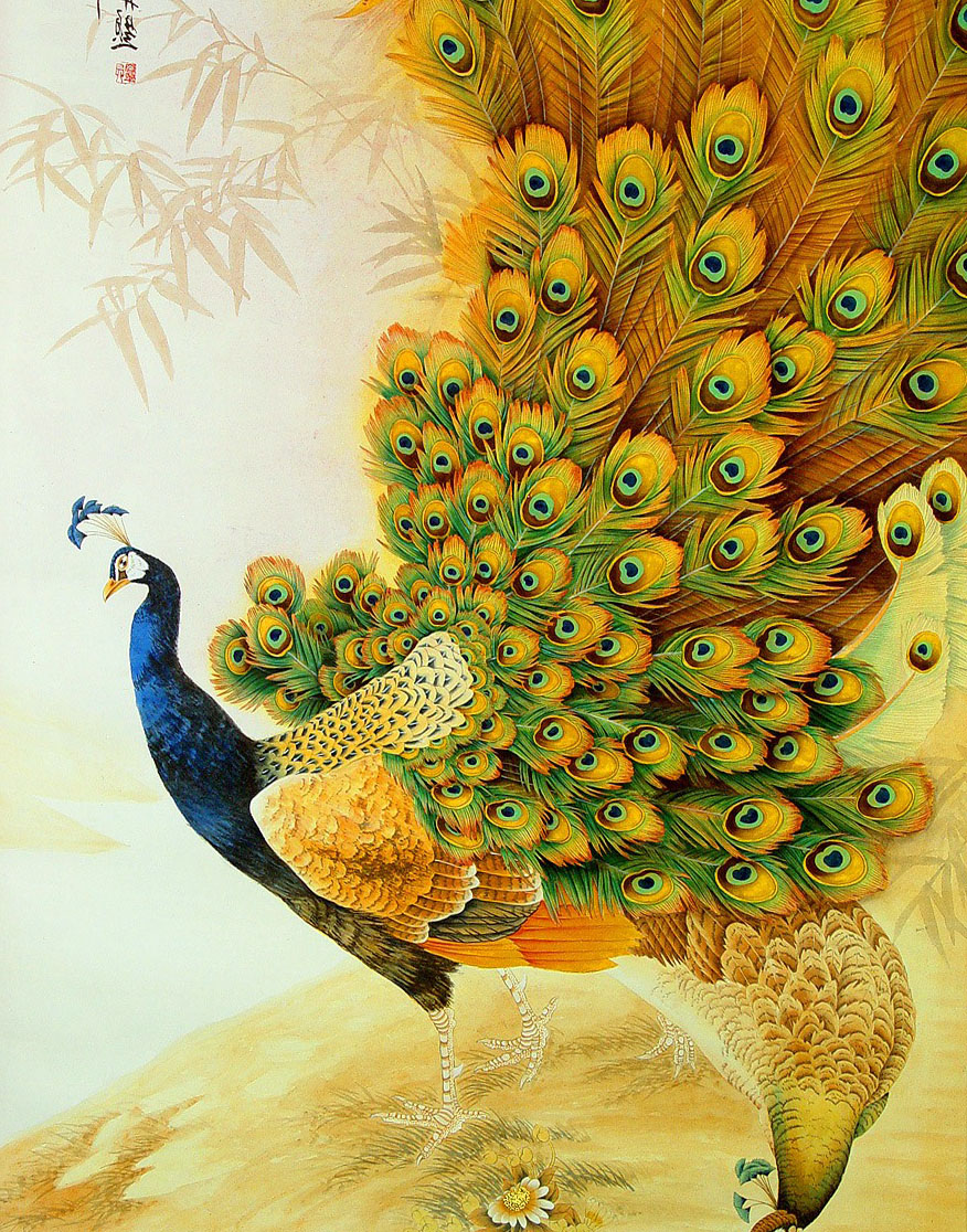 Sketch Peacocks Wallpaper