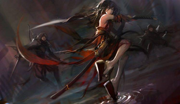 Soft Shading Anime Girls And Swords HD Wallpaper Desktop Background