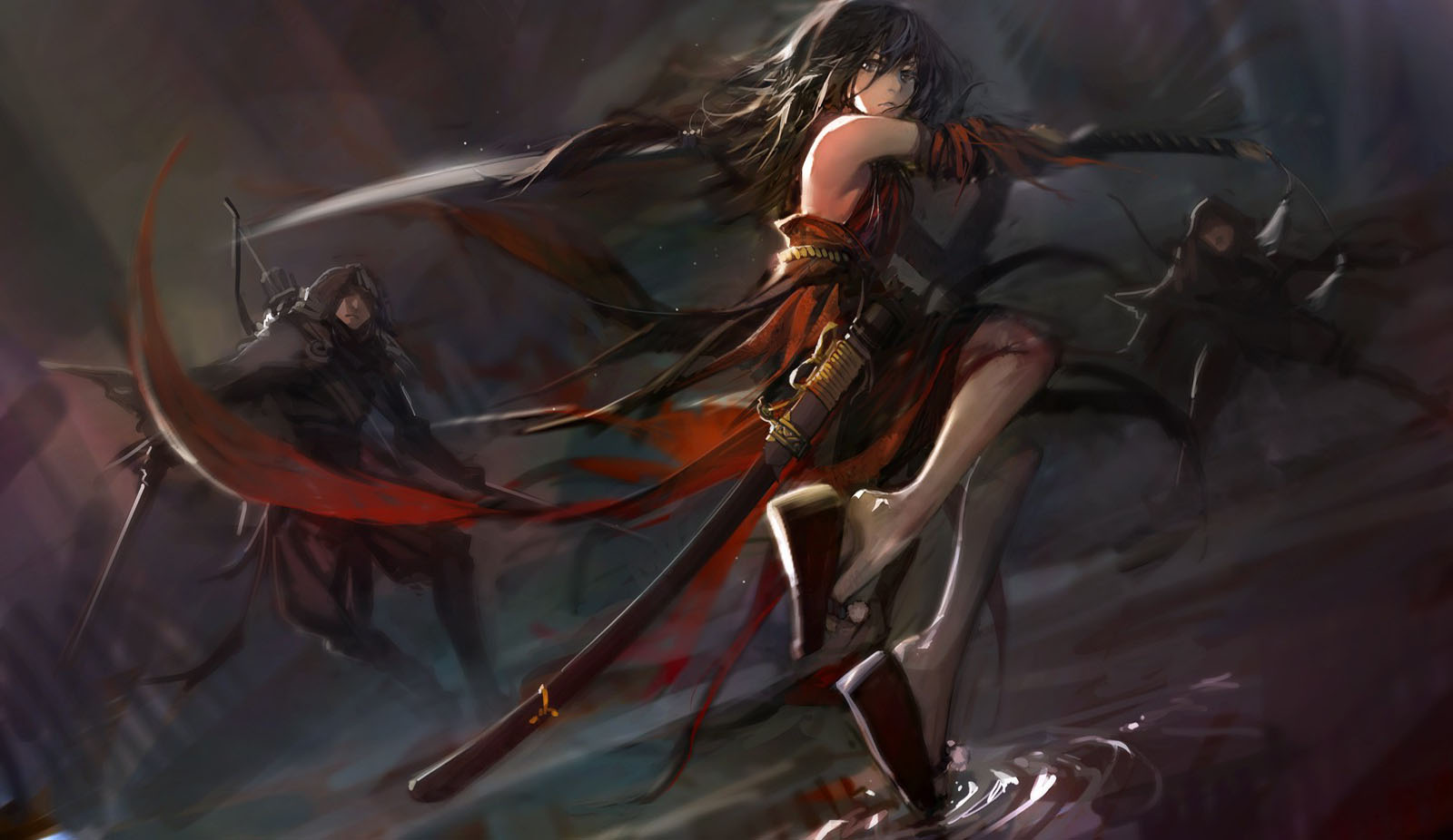 Soft Shading Anime Girls And Swords Wallpaper