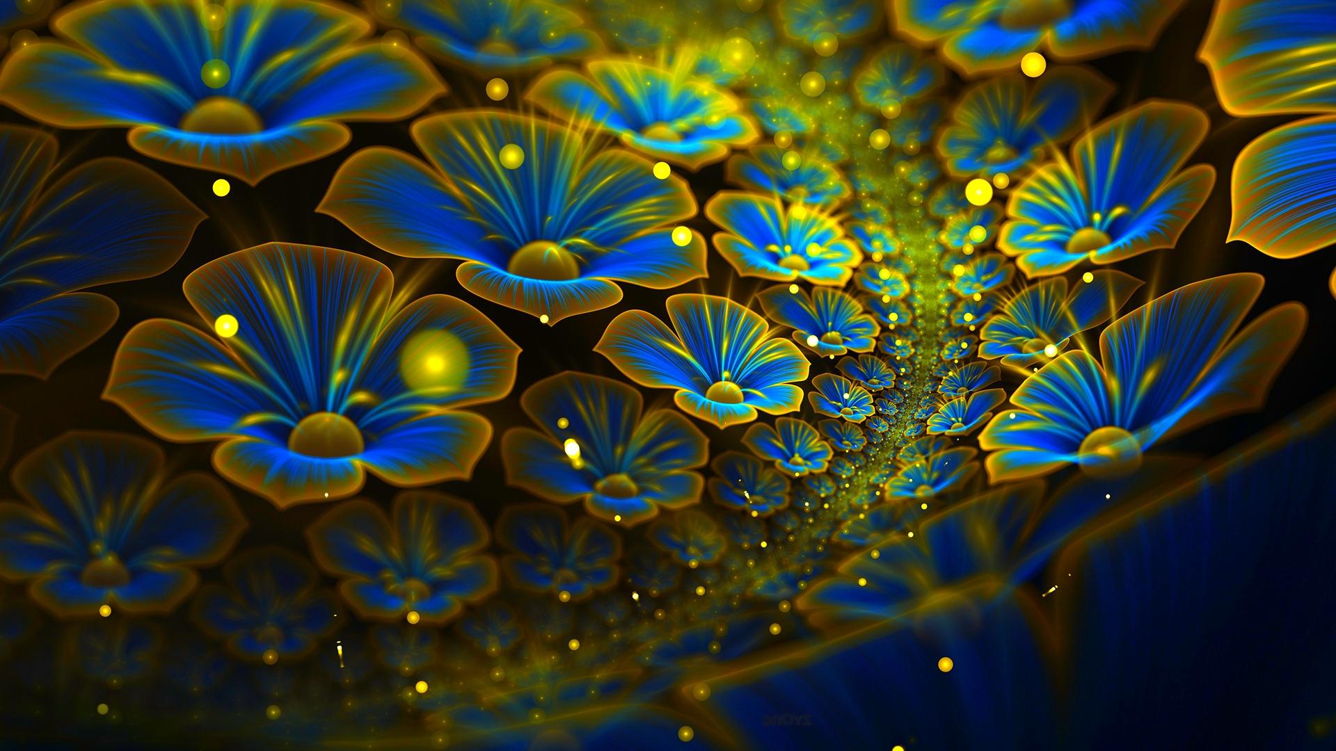 Abstract Fractal Cg Digital-art 3d Colors blue flowers Wallpaper