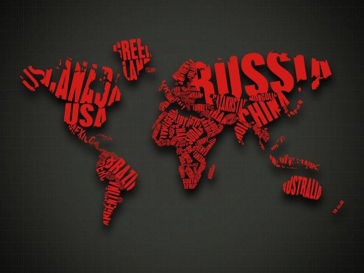 Abstract Red Text CGI Typography World Map different world map HD Wallpaper Desktop Background