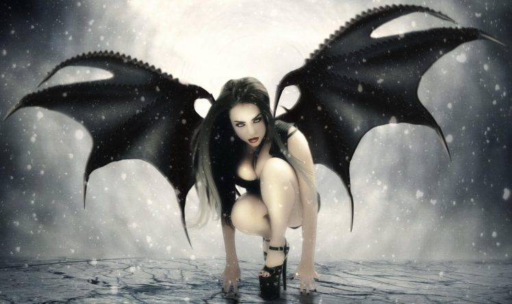 Art demon Jennifer Gelinas Black Fantasy Wings Girl gelinas HD Wallpaper Desktop Background