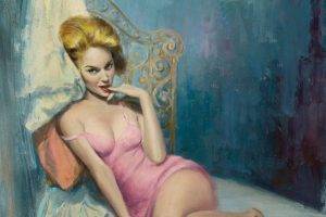 American Th Century Woman Sketch On The Bed With Pink Clothes