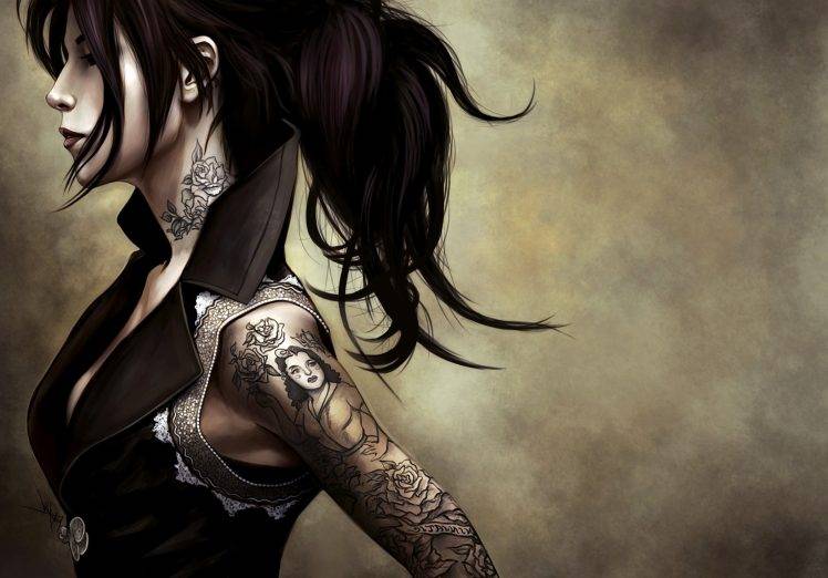 Brunette Women With A Cool Tattoo HD Wallpaper Desktop Background