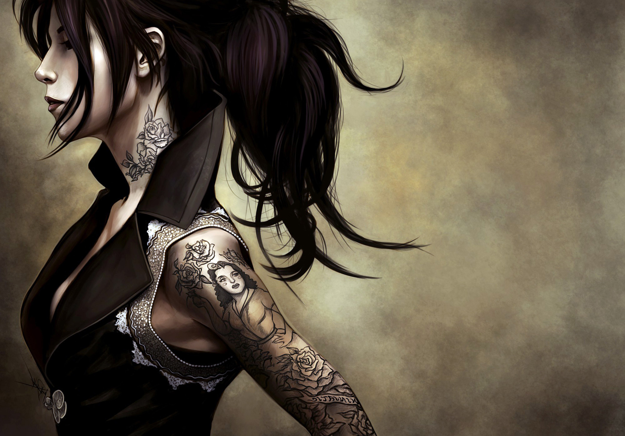 Brunette Women With A Cool Tattoo Wallpaper