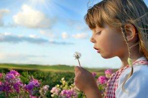 Flower Field Plants And Little Girl Children