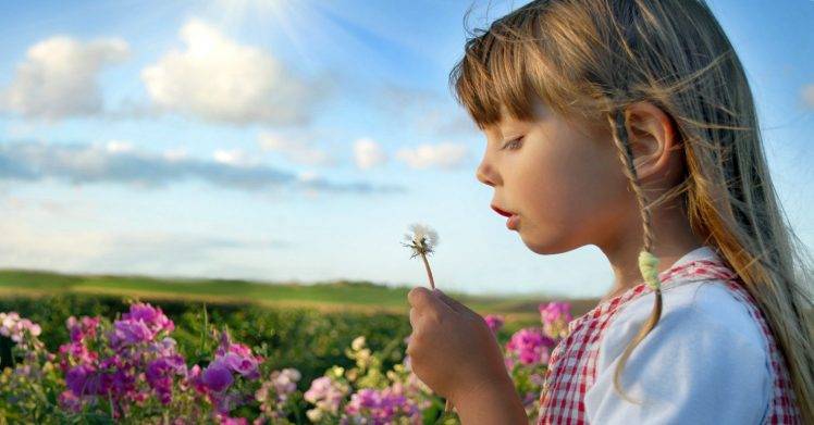 Flower Field Plants And Little Girl Children HD Wallpaper Desktop Background
