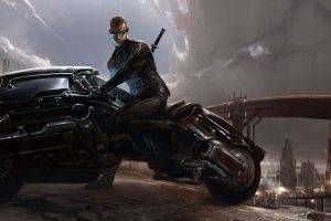 Futuristic Fantasy Art Science Fiction Motorbike Driver
