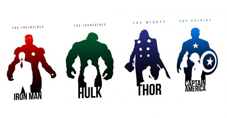 Hulk (comic Character) Iron Man Thor Captain America Silhouette Marvel Comics The Avengers White Background HD Wallpaper Desktop Background