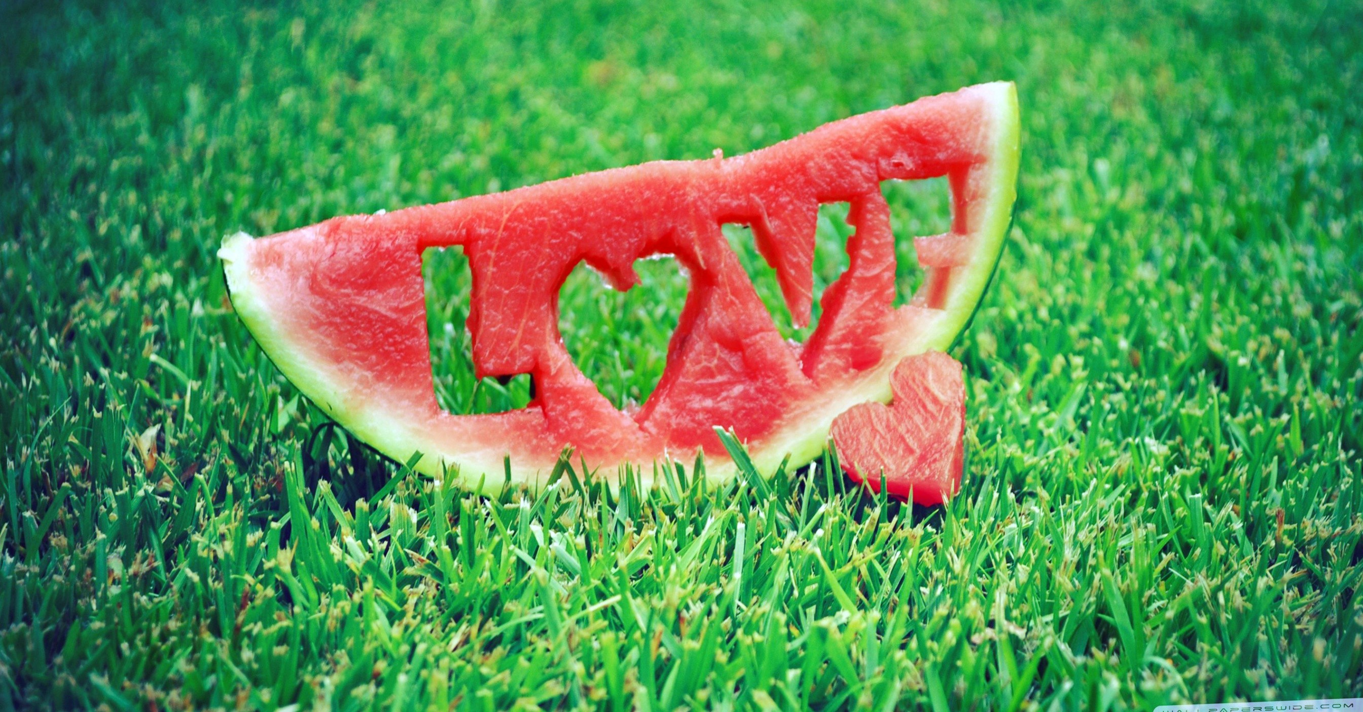 Love Watermelons On The Grass Wallpaper