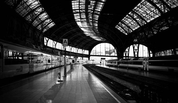 Monochrome Train Stations HD Wallpaper Desktop Background